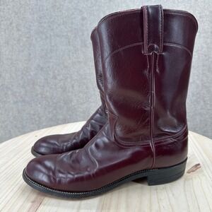 Justin Burgundy Leather Western Roper Boots Mens 9.5 Low Heel Pull On